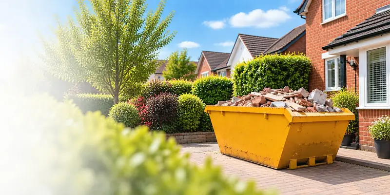 Yellow skip on a driveway
